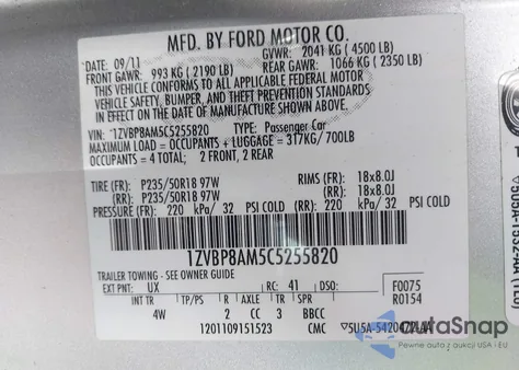 2012 Ford Mustang V6 Premium z USA, uszkodzony, nr VIN 1ZVBP8AM5C5255820